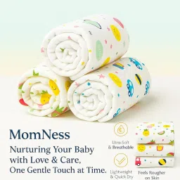 MomNess Premium 100% Pure Muslin Cotton Baby Swaddle Towel Set, Multi Print, Ultra-Soft & Breathable, Large Size 100x100 cm, Gentle on Newborn Skin, Multi-Use Wrap for Boys & Girls, (Pack of 3) image 2