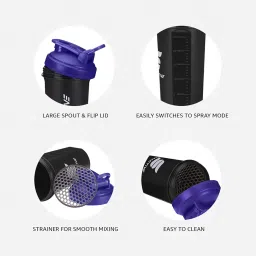 Amazon Brand - Symactive Leakproof Unbreakable Sports Shaker Bottle with Strainer, Anti Odour Large Spout, Flip Lid & Handle, BPA-Free (Color: Black/Blue, 700 ml),Plastic image 2