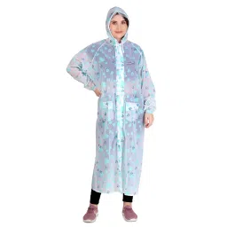 RAINBOW Saffron Print Water proof Women's Raincoats |Hooded Full Sleeves Outdoor Durable PVC Rainwear for Camping, Hiking, Travelling | Adjustable Drawstring | Blue & Green, Size -XXL image 5