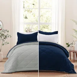 AEROHAVEN 220 GSM Microfiber All-Weather Solid Single Size Bed Reversible Comforter AC Quilt Blanket - (Single, Royal Blue and Ash Grey) image 3