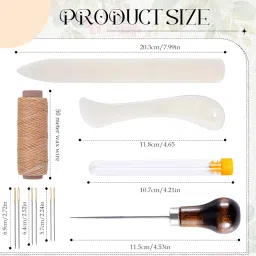 CoolShef 12Pcs Book Binding Kit – Leather Craft Tools with Bone Folder, Waxed Thread, Awl & Large-Eye Needles | Stitching Tools for Tailoring and Handmade Bookbinding Crafts image 1