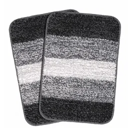 Saral Home Microfiber Striped Rectangle Shaped Anti-Skid Bath Mats | Soft & Super Absorbent Mats for Shower | Washable, Non-Slip & Quick-Drying Mats, 35x50 CM | Pack of 2 (Black) image 1