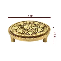 Anciently Round Chowki | Pooja Brass Chowki, Gold Colour, 1 Piece (6 CM Diameter), Religious image 3