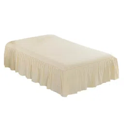 ATORSE Pure Cotton 16inch Lace Ruffle Bed Skirt with Platform Beige-150x200cm image 2