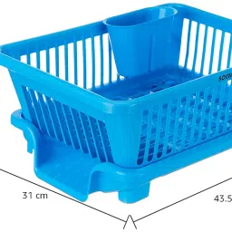 Amazon Brand - Solimo Plastic Dish Drainer and Drying Rack for Kitchen Blue image 3