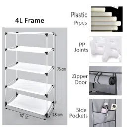 GTC 4 Layer Multipurpose Collapsible Almirah Wardrobe with Plastic Frame and Non Woven Fabric Cover Black image 4
