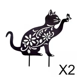 2pcs Iron Cat Garden Stakes Silhouettes Art Decoration Outdoor Park Patio image 1