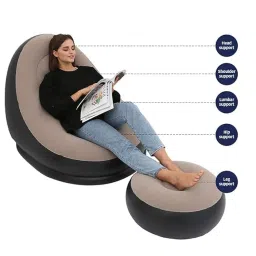 EWAR 2-in-1 Inflatable Lounge Chair with Footstool & Electric Air Pump – Portable Sofa for Indoor & Outdoor Use image 1
