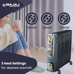 Bajaj Majesty RH 9F Plus 2400 Watts 9 Fin Oil Filled Radiator ISI Approved Room Heater with Fan (Black/Golden) image 2