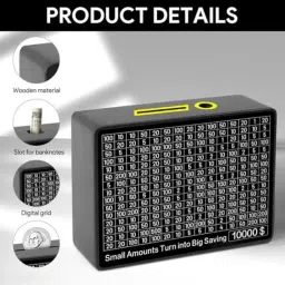 Different World Money Bank Wooden Piggy Bank for Kids & Adults, Coin Box with Carved Design, Savings Box, Mini Bank, Wooden Coin Box, Money Saver, Piggy Bank with Numbers image 2