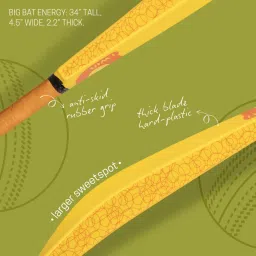 Aivin Zapbat Cricket Bat | Durable Plastic | Full Size (34 x 4.5 Inch) | Comfortable Rubber Grip | Lightweight | All Ages | Indoor/Outdoor Play image 3