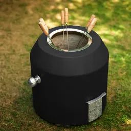 HAUS OF BARS by Speedx- Charcoal Tandur with 4 Skewers | Home Cooking Tandoor Crafted with a Blend of Clay & Metal, (20x20x20) Inches, Cylindrical (Matt Black) image 3