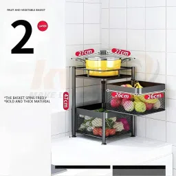 flymore Metal Kitchen Trolley Square Onion Baskets for Storage,Kitchen Accessories Items&Vegetable Basket for Kitchen Organizer Items&Storage Portable Kitchen Accessories with Wheels(Black,Layer-2) image 2