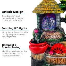 Go Hooked Polyresin Waterfall Fountain with LED Lights & Adjustable Speed Control for Living Room, Bedroom & Office | Stress Relief & Positive Energy Décor | Tabletop Showpiece water fountain (GHF319) image 5