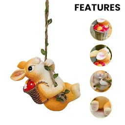HASTHIP® Cute Resin Climbing Bunny Decor with Rope and Basket of Mushrooms for Planter or Garden Hanging, Adorable Rabbit Figurine for Indoor Outdoor Home Decoration image 2