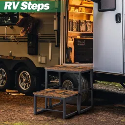 OGFC 72984 Wooden Step Stools for Adults, 3 in1 Foot Stool Hold Up to 500 Lbs, Heavy Duty Stepping Stools with Metal Frame, 2 Step Stools for High Beds, Kichen, RV, Office, Rustic Brown image 4