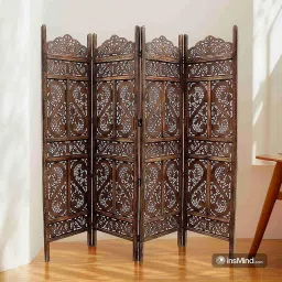 S-Design Wooden Living Room Partition, Wooden Room Divider, for Household, Office, Bedroom, Pooja Room, and Restaurant (6 Feet, 4 Panel) Brown image 1