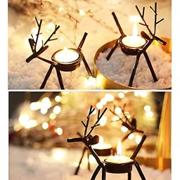 The Purple Tree Cast Iron Christmas Reindeer Tealight Holder, Pack of 2 image 2