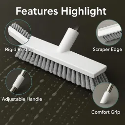 Eslora Bathroom Cleanning Brush with Wiper 2 in 1 Tiles Cleanning Brush Floor Scrub Brushh with Long Handle White scrubbing Brushh Cleaning Brush (Pack of 1 Heavy Quality, Stainless Steel) image 5