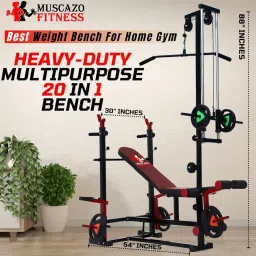 MUSCAZO FITNESS 20-in-1 Multifunctional Home Gym Bench with Lat Pulldown & Adjustable Positions for Full Body Workout, Incline/Decline/Sit-Up/Leg Extension image 5