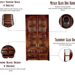 SONA Art & Crafts Solid Sheesham Wood Kitchen Cabinet | Crockery Cabinet | Crockery Rack with Door for Kitchen and Home Furniture- Walnut Brown Finish image 4