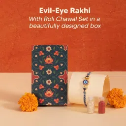 Yaadon Ka Dabba – 10-Item Rakhi Hamper for Brother – Evil Eye Rakhi, Chocolate Coated Almonds, Hazelnut Dry-Fruit Laddoos, Uno & More | Chocolates & Sweets for Brother – Gift Combo Set image 2