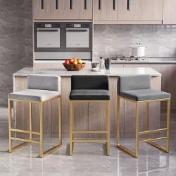 OGFC 28820 Luxury Modern Bar Stools Set of 2 - Kitchens Metal Bar Stools w/Golded Footrest Velvet Dining Bar Chairs Seat for Kitchen Island(Size:75cm,Color:Grey) image 5