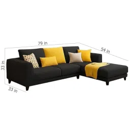 FURNY Mino 4 Seater Fabric RHS L Shape Sofa Set (Dark Grey) image 1