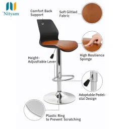 NITYAM Seating Bar Stool Chair for Kitchen| Office| Home| Bar| Restaurant, Adjustable Height, Color Black and Red, Chrome Base with Footrest image 2
