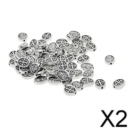 VELURA 2x50 Pieces Tibetan Silver Alloy Mary Cross Oval Spacer Beads Charms Jewelry| Beads & Jewelry Making | 50 Pieces Alloy Spacer Beads(2 Pack) image 1