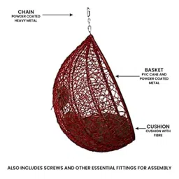 ANANTDRISHTI Furniture Single Seater Hanging Maroon Swing Chair Rattan & Wicker with Stand for Outdoor/Indoor for 1 Adults Person (Brown/Maroon) image 2