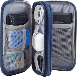 SaleOn Portable Storage Organizer For Usb Cable, Earphone, Power Bank,Charger, Hard Disk & Digital Gadgets, Digital Organizer Pouch With Mesh Pockets, Inside Material And Color May Vary, Navy blue image 1