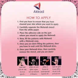 Akkad Heena Mehandi Tattoo Sticker Kit – Temporary Henna Design Stencils for Girls, Women & Kids – for Hand, Finger, Body & Face – Perfect for Bridal Events, Cultural Days & Gifting image 2