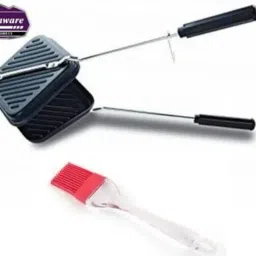 Jainamware NonStick Grill Sandwich Toaster With Silicone Brush – Gas Compatible Sandwich Maker with Double Non-Stick Coating | Easy to Use & Durable Sandwich Griller for Crispy Toasts – Black image 2