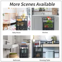 flymore Metal Kitchen Trolley Square Onion Baskets for Storage,Kitchen Accessories Items&Vegetable Basket for Kitchen Organizer Items&Storage Portable Kitchen Accessories with Wheels(Black,Layer-2) image 5