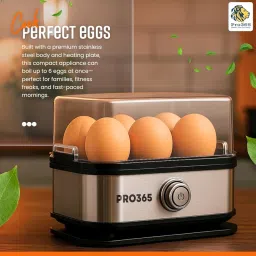 PRO365 Egg Boiler | Stainless Steel Body & Heating Plate | 3 Boiling Modes | Boils Up to 6 Eggs | Auto Power Off | Dry Burn Protection | Fast & Safe Egg Boiler image 4