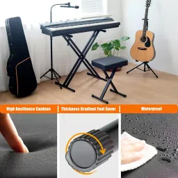 SP50 Keyboard/Piano Bench Adjustable Collapsible X-Style Stool Chair Seat, 2.4 Inch Thickness High-Density Sponge, Non-Skid Design, Black image 3