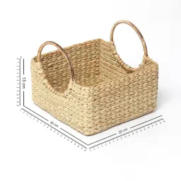 Habere India-All the Cultures Fabricating India Jute Storage Baskets | Cane or Bamboo Basket | Wicker Baskets as Gift Hamper Basket/Wardrobe Basket (Beige, Rectangular 20 * 20 * 12 CM) image 3