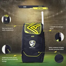 SG Cricket Kit Bag ACE Duffle, Polyester, Black Lime image 5