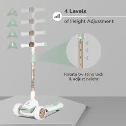 R for Rabbit Road Runner Blaze Foldable Kick Scooter for Kids with 4 Level Adjustable Height, PU LED Wheels, Lights and Music for 3+ Years Baby Boy & Girl of Upto 75kg Weight (Green Gold) image 4