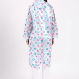 RAINBOW Saffron Print Water proof Women's Raincoats |Hooded Full Sleeves Outdoor Durable PVC Rainwear for Camping, Hiking, Travelling | Adjustable Drawstring | Blue & Green, Size -XXL image 3