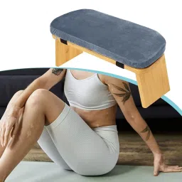 TRENDYNEST Meditation Bench Comfortable with Soft Cushion Folding Wooden Kneeling Stool Gray Blue | Yoga Props | Yoga & Pilates image 5