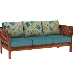 RATANDHARA FURNITURE Solid Sheesham Wood Wooden 3 Seater Sofa for Living Room - Sofa with Floral Cushions Seat - Elegance and Comfort Combined Design 3 (Honey Finish) image 2