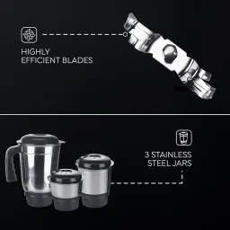 Judge by Prestige 500 Watts ACE Mixer Grinder with 3 Stainless Steel Jars| 3 Efficient Stainless Steel blades| Overload Protector| Sturdy Handles| Black image 3