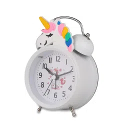 De'rons Twin Bell Analog Table Alarm Clock for Heavy Sleepers with Backlight Alarm Clock for Study Table Funny Cute Cartoon Unicorn Shape Alarm Clock for Girls Kids Boys Bedroom 9 x 13.5 cm (White) image 5