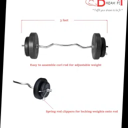 DREAM FIT PVC Home Gym Set - 30Kg PVC Plates with 3 ft Curling Rod, 5ft Straight Rod, 1 Pair Dumbbell rods, 1 Pair of 2Kg PVC hex Dumbbells and Gym Accessories (30kg Set) image 3