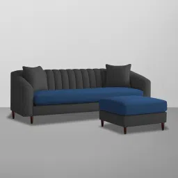Casaliving Doraldo 4 Seater L Shape Convertible Sofa Set for Living Room, 3 Seater & Ottoman Modular Sectional Couch for Small Space (Black Blue Colour) Fabric image 2