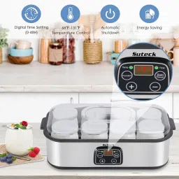 Yogurt Maker Automatic Digital Yoghurt Maker Machine with 8 Glass Greek Jars 48 Ozs (6Oz Each Jar) LCD Display with Constant Temperature Control Stainless Steel Design for Home Use image 3