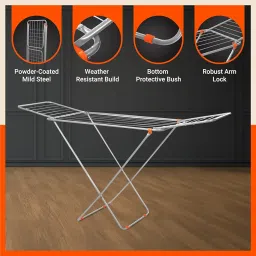 Bathla Foldable Clothes Drying Stand | 3 Way Folding, 20 Drying Rails, 45 Feet Drying Length | Lightweight | 1 Year Warranty (Silver) image 2