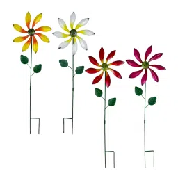 MERISHOPP Iron Wind Spinner with Stake Metal Windmill for Driveway Outside Decor Yellow image 1